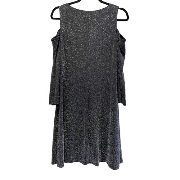 American Living Long Sleeve Cold Shoulder Dress Black Silver Sparkle Size 12 - Picture 3 of 5